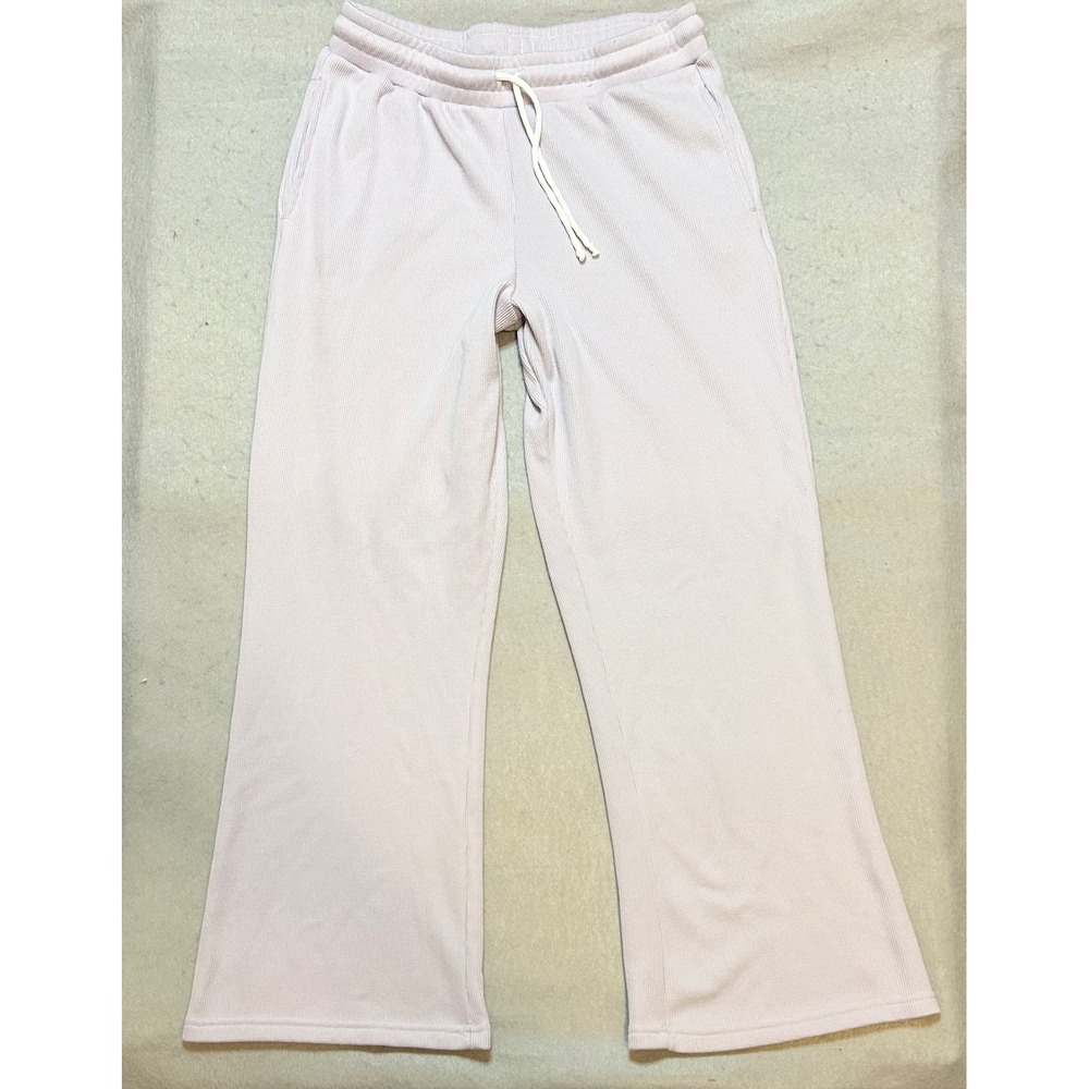 Pink Rose Lavender Waffle Knit Wide Leg Lounge Pants Large Drawstring Pockets